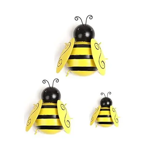 Produktbild: Queemie® Metall Hummeln Wand Kunst Dekorationen, 3D Eisen Bienen Garten Akzente Hängende Wand Skulpturen Statuen im Freien für Innen Außen Hof Hinterhof Zaun Gartenarbeit Geschenke, 3PCS