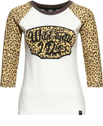 Produktbild: Queen Kerosin Damen 3/4 Arm T-Shirt T-Shirt Raglan Longsleeve Slim Fit Print Leo Leopard Animal Print Baumwolle Front Print
