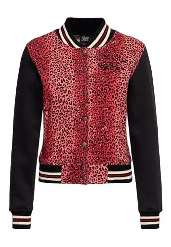 Produktbild: Queen Kerosin Damen College Jacke Sweatjacke Baseball Jacke Regular Fit Leo Leoparden Optik Rock 'N' Roll Rebel Queen