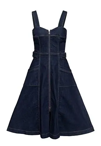 Produktbild: Queen Kerosin Damen Denim Träger Kleid | Jeans Swing Kleid | A-Linie | Baumwolle Stretch