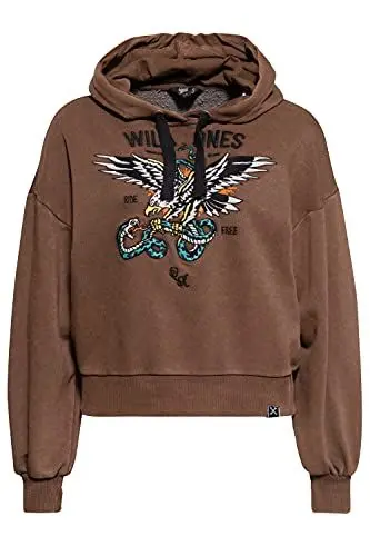 Produktbild: Queen Kerosin Damen Hoodie | Boyfriend Fit | Stickereien | Acid Wash Wild Ones Ride Free
