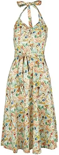 Produktbild: Queen Kerosin Damen Pencil Kleid Bleistiftkleid Neckholder Pin-Up Vinatge 50S Sommer Strand Party