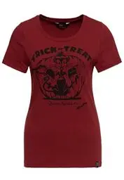 Produktbild: Queen Kerosin Damen Vintage Shirt T-Shirt Slim Fit Frontprint Kurzarm Halloween Statement Vintage Kürbis Cat Trick Or Treat