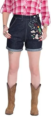 Produktbild: Queen Kerosin Damen Western Jeans-Shorts, Dunkelblau, M