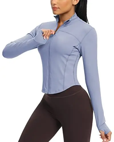 Produktbild: QUEENIEKE Laufjacke Damen mit Lycra Elasthan – Zip-Up Sportjacke Leicht & Atmungsaktiv für Training BBL Running-Jacken (Aschblau, 34-36)