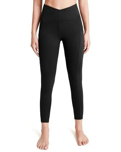 Produktbild: QUEENIEKE Sport Leggings Damen V Cross High Waist Yogahose Lang Sportleggings Blickdicht Bund Bauchkontrolle Leggins mit 3 Taschen Gym Yoga Fitness Farbe Schwarz Größe M