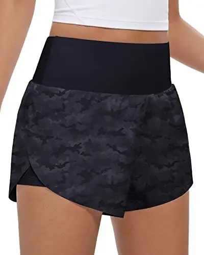 Produktbild: QUEENIEKE Sport Shorts Damen Sommer 2 in 1 Laufhose Kurz Hose mit Taschen Radlerhose Schnell Trocknend Fitness Running Yoga Jogging Beiläufige Training Größe XS Farbe Schwarz Grautarn