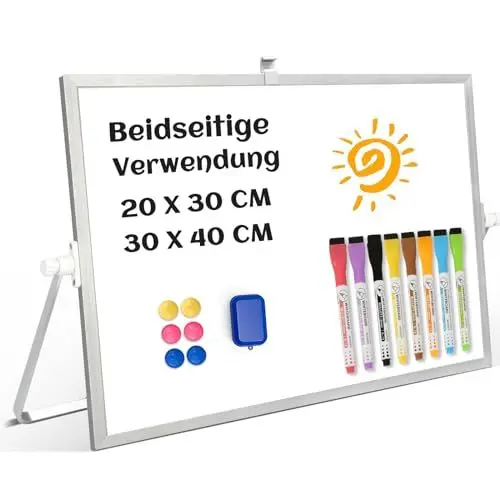 Produktbild: QUEENLINK Whiteboard Magnetisch, Beidseitige Verwendung Desktop Magnettafel klein, White Board Klein mit Ständer 30x40cm Schreibtafel Abwischbar