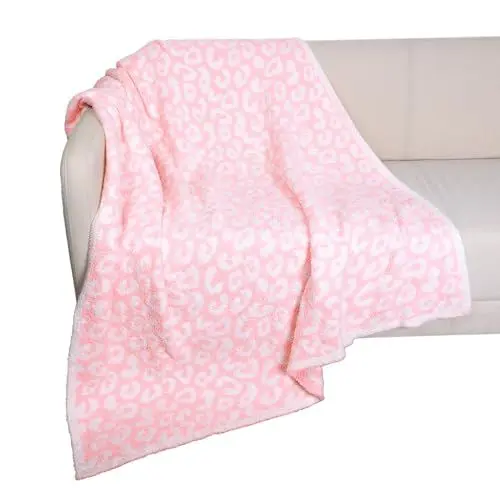 Produktbild: Queenshin Rosa Leopard Wendbar Strickdecke Wohndecke 127 x 152 cm, Weiche und Warm Leichte Decke Sofaüberwurf Geschenk für Couch, Sofa, Bett