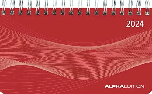 Produktbild: Querkalender Mini PP-Einband rot 2024 - Büro-Planer 15,6x9 cm - 1 Woche 2 Seiten - Ringbindung - Alpha Edition