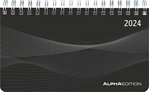 Produktbild: Querkalender Mini PP-Einband schwarz 2024 - Büro-Planer 15,6x9 cm - Tisch-Kalender - 1 Woche 2 Seiten - Ringbindung - Alpha Edition