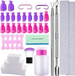 Produktbild: Queta Nagellackentferner Werkzeuge,Nagellack Gel Remover Tools Kit mit Nagelclips,Nagelfeile, Nagelentferner Wattepads,Pinsel,2 in 1 Nagelhautschaber und Schieber,Nagelseparator,Spenderflasche
