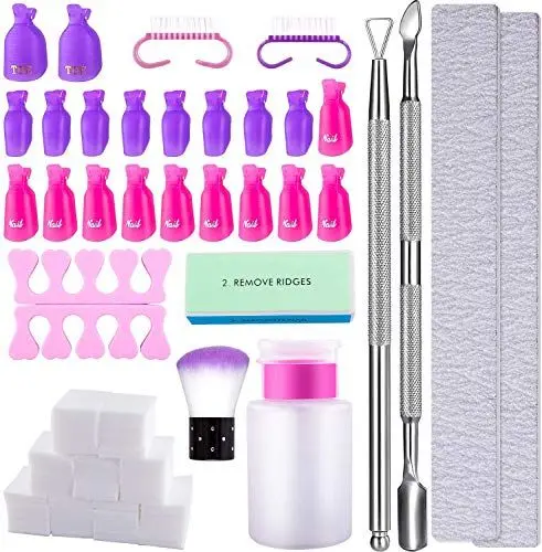 Produktbild: Queta Nagellackentferner Werkzeuge,Nagellack Gel Remover Tools Kit mit Nagelclips,Nagelfeile, Nagelentferner Wattepads,Pinsel,2 in 1 Nagelhautschaber und Schieber,Nagelseparator,Spenderflasche