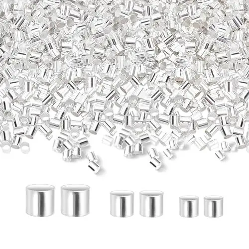 Produktbild: Quetschperlen Silber 1500 Stück Tube Crimp Perlen Messingrohr Quetschperlen für Schmuckherstellung Zubehör 1,5mm/2 mm/2,5mm