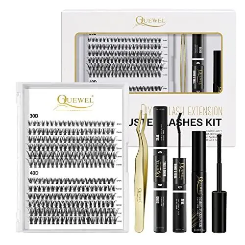 Produktbild: QUEWEL DIY Wimpern-Extensions Set, 144 Pcs Wimpern-Cluster, Applicator Tool, Super Hold Kleber und Versiegelung, Wimpernverlängerung(QU-RR-DH-30+40)