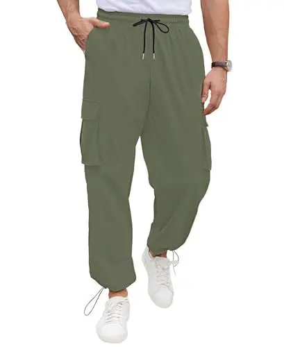 Produktbild: QUEZHU Cargohose Herren Jogginghosen Cargo Hosen für Männer Baggy Chino Sporthose Stretch Elastische mit Gummizug Freizeithose mit 5 Taschen Armee Grün XL