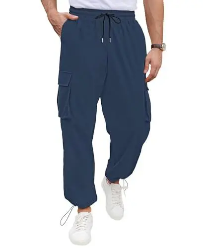 Produktbild: QUEZHU Cargohose Herren Jogginghosen Cargo Hosen für Männer Baggy Chino Sporthose Stretch Elastische mit Gummizug Freizeithose mit 5 Taschen Marine Blau 2XL