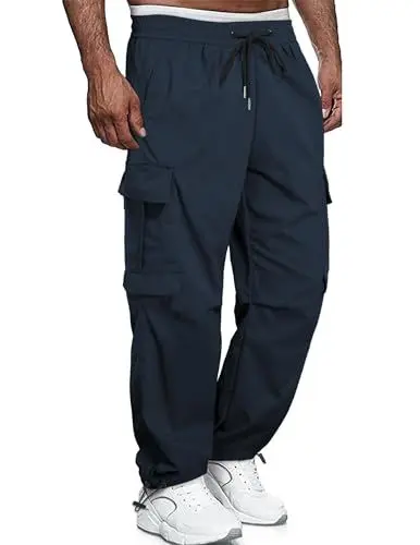 Produktbild: QUEZHU Cargohose Herren Nylon Baggy Chino Jogginghosen Cargo Hosen für Männer Sporthose Stretch Elastische mit Gummizug Freizeithose mit 6 Taschen Marine Blau XL