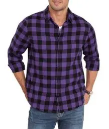 Produktbild: QUEZHU Flanellhemd Herren Kariertes Hemd Langarm Herren Kariert Freizeithemd Button Down Casual Western Regular Fit Lila M