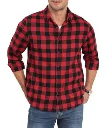 Produktbild: QUEZHU Flanellhemd Herren Kariertes Hemd Langarm Herren Kariert Freizeithemd Button Down Casual Western Regular Fit Rot S