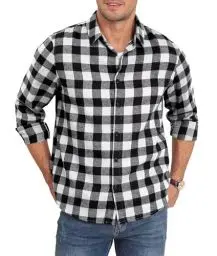 Produktbild: QUEZHU Flanellhemd Herren Kariertes Hemd Langarm Herren Kariert Freizeithemd Button Down Casual Western Regular Fit Schwarz XXL