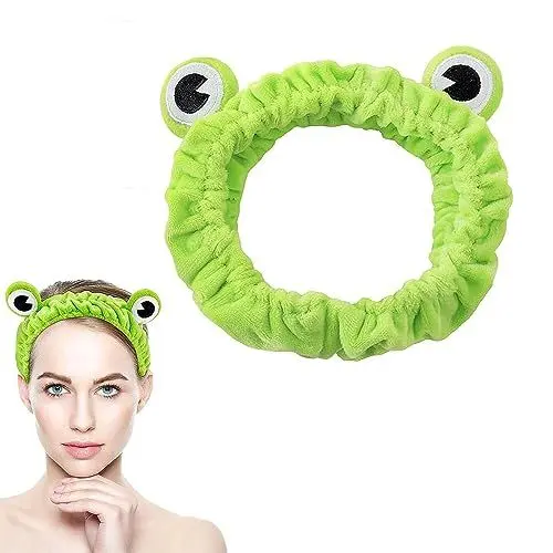 Produktbild: qufzdopv Śliczna żaba opaska na czoło,Süßes Frosch-Stirnband, Schmink Haarband, Elastische Korallen Fleece Haarbänder, für Gesicht Waschen, Make-up, Dusche,Spa, Yoga