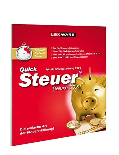 Produktbild: QuickSteuer Deluxe 2022 (für das Steuerjahr 2021)|frustfreie Verpackung | Private und gewerbliche Steuererklärung