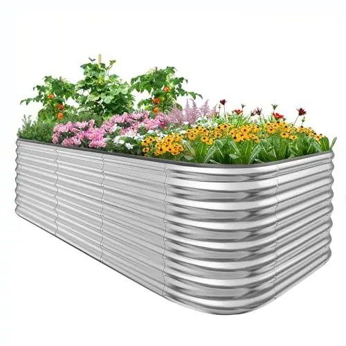 Produktbild: Quictent Hochbeet Metall Pflanzbeet, Stabiles Frühbeet Ohne Boden, Gartenbeet 201 x 107 x 62cm, Extragroße Pflanzkasten für Balkon & Garten, Silber