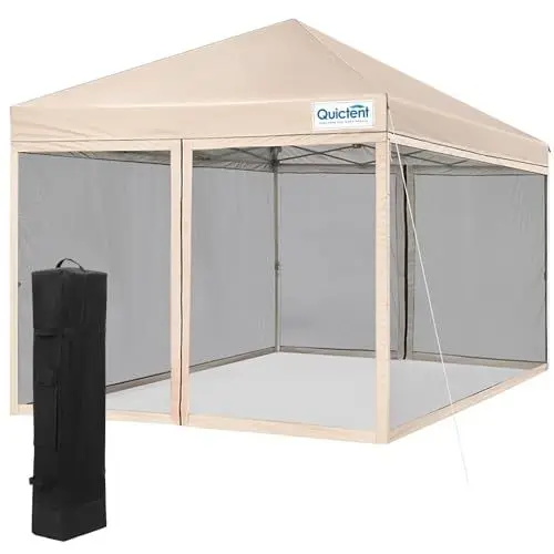 Produktbild: Quictent Pavillon 3x3m mit abnehmbare 4 Seitenteilen - Faltpavillon Wasserdicht -UV-Schutz 50+ Stabil Winterfest- Pop up Gartenpavillon Beige
