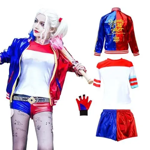 Produktbild: Quinn Kostüm Damen Karneval Halloween Kostüm Kinder Erwachsene Cosplay-Kostüm Mädchen mit Handschuhe Jacke T-shirt Shorts Halloween Karneval Cosplay(M)