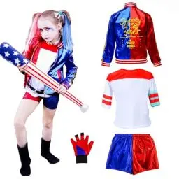 Produktbild: Quin-n Kostüm Kinder Damen Halloween Kostüm Kinder Erwachsene Cosplay-Kostüm Mädchen mit Handschuhe Jacke T-shirt Shorts Halskette Halloween Karneval Cosplay(120)