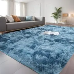 Produktbild: QUINZI Weiche Teppich Hochflorteppiche Moderne Flauschige Teppich Schlafzimmer Wohnzimmer Kinderzimmer Zottelteppiche rutschfeste teppiche（Blau，60x90cm）