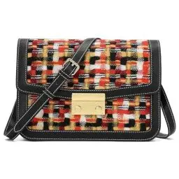 Produktbild: quipuda Umhängetasche Damen, Crossbody Bag Damen, Umhängetasche aus Wolle und Leder，Mit verstellbarem Schultergur (Schwarz)