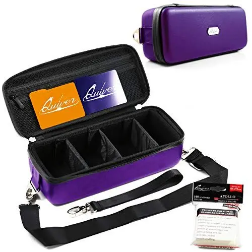 Produktbild: Quiver Time Violettes Bolt Karten-Trageetui - Kartenetui für Spielkarten, MTG-Karten-Aufbewahrungsbox (+ Hand- und Schulterriemen, Trennwände + 100 Apollo-Kartenhüllen)