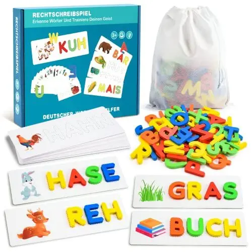 Produktbild: Qukir Buchstaben Lernen Lernspiele, Montessori Spielzeug ab 3 Jahre Vorschule Spiele ab 2 3 4 5 6 7 Jahren Jungen und Mädchen Geschenk Junge 3 4 5 6 Jahre Lernspiele ab 3 4 5 6 Jahre Kinderspielzeug