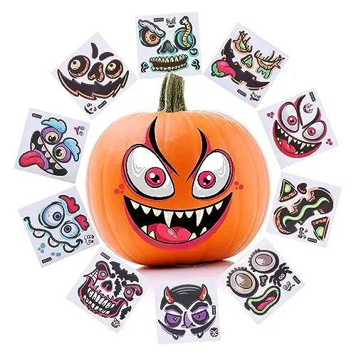 Produktbild: QUMIIRITY 10er-Pack Halloween-kürbis-Dekorationen Wandaufkleber Ausdrucksset für Partyzubehör Zu Hause Sicher und Wiederverwendbar für Schreibtisch und Gepäck