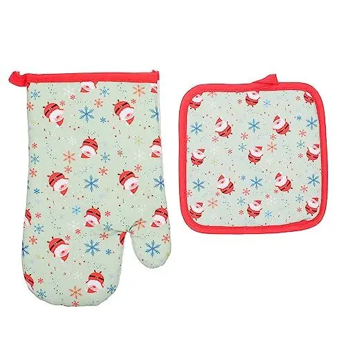 Produktbild: QUMIIRITY 1 Set Weihnachts Ofenhandschuhe Aus Baumwolle Topflappen Weihnachts Backhandschuhe Rutschfester Ofenhandschuh rutschfeste Kochhandschuhe Dekorative Weihnachts Tischset Ofen
