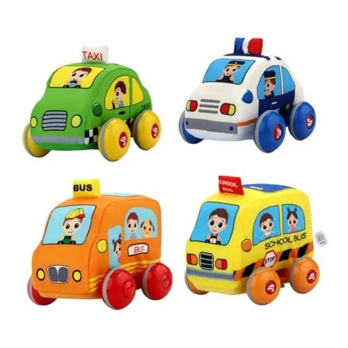 Produktbild: QUMIIRITY 4 Stück Stoff Rückziehauto Kinderspielzeug Mini Automodell Rückziehauto Spielzeug Kinderauto Spielzeug Rückzieh Action Autos Auto Spielzeug Für Kinder Mini Bus Taxi
