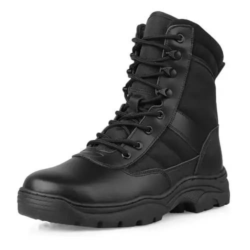 Produktbild: QUNLON Springerstiefel Militärstiefel Zipper Einsatzstiefel Herren Bundeswehr Stiefel Atmungsaktiv Kampfstiefel Tactical Combat Boots Schwarz 38EU