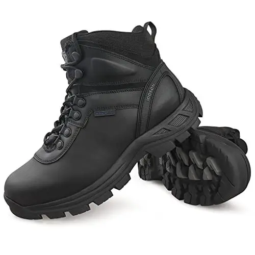 Produktbild: QUNLON Wanderstiefel Herren Wasserdicht Trekkingschuhe Rutschfest Outdoor Schuhe Leder Schwarz Trekking Stiefel Einstichresistent Arbeitsstiefel-Modell001-42EU