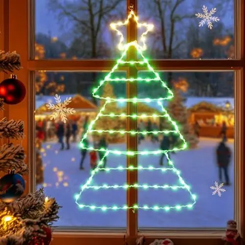 Produktbild: Quntis Weihnachtsdeko Fenster Weihnachtsbaum Beleuchtung Batterie, IP65 Weihnachtsbeleuchtung mit Timer, 75CM Fensterbeleuchtung Leiter Lichterkette für Fenster, Weihnachten, Innen und Außen