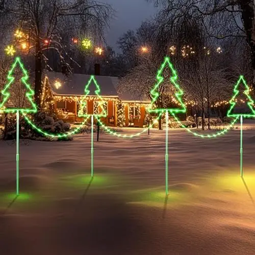Produktbild: Quntis 4Pack Gartenstecker Weihnachtsbaum, IP65 Wasserdicht Weihnachtsbeleuchtung für Garten, 8 Modi und Timer Funktion Strom Weihnachtsdeko für Weihnachten Außen Garten Wege Rasen