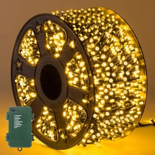 Produktbild: Quntis Lichterkette Batterie 50M 1000LEDs Cluster Lichterkette Außen, 8 Modi Büschellichterkette außen mit Timer, IP44 Wasserdicht Weihnachtsbeleuchtung für weihnachten Hochzeit, Party, Garten