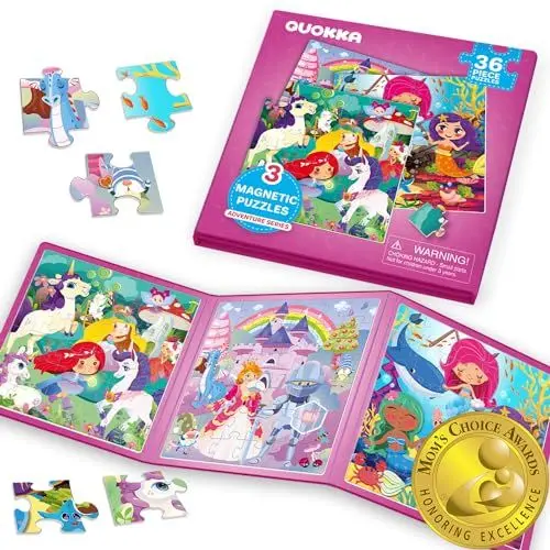 Produktbild: QUOKKA Magnetspiel ab 2 3 Jahre - 36-Teilige Puzzle Beschäftigung Im Flugzeug Kleinkind von - Prinzessin-Einhorn Reisespiele Kinder ab 3 5 - Lernmagnet-Geschenk für den Roadtrip