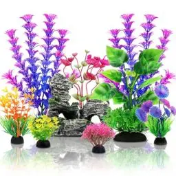 Produktbild: QUOZUO 9 Stück Aquarium Dekoration künstliche Pflanzen mit Harz Höhle Fisch Tank Ornament zubehoer, Aquarium Pflanzen Dekoration