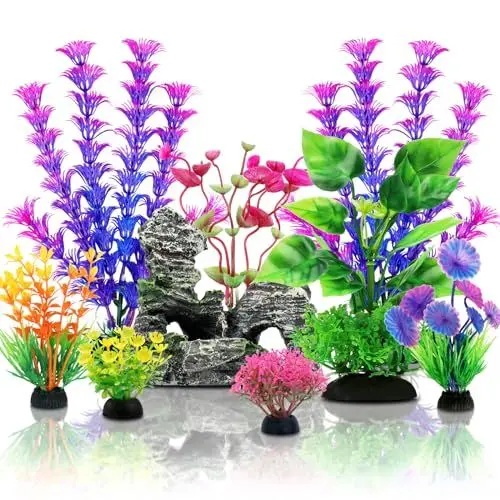 Produktbild: QUOZUO 9 Stück Aquarium Dekoration künstliche Pflanzen mit Harz Höhle Fisch Tank Ornament zubehoer, Aquarium Pflanzen Dekoration