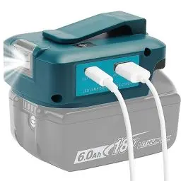 Produktbild: QUPERR - Adp05 Power Source Battery Adapter Arbeitslichtkonverter für Makita 14,4 V & 18 V Akku mit einem Paar USB-Telefon-Ladegerät-Schnittstelle, mit schnurloser DC-Port-Taschenlampe (Nur Adapter)
