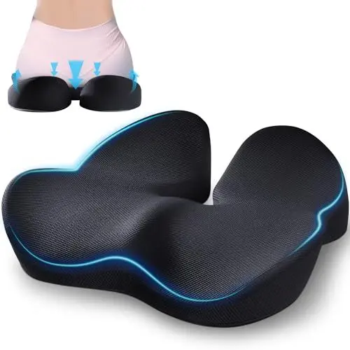 Produktbild: Qutool Sitzkissen Bürostuhl Ergonomisches Sitzkissen rutschfest Sitzkissen Stuhl aus Memory Foam Für Schreibtisch Stuhl, Gaming Stuhl, Rollstuhl,Schwarz