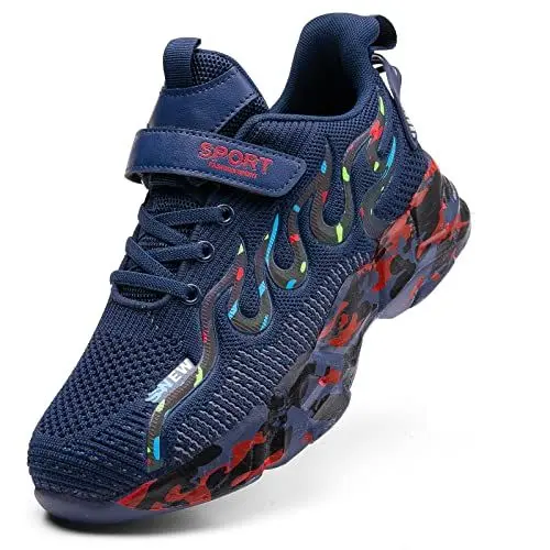 Produktbild: Qvxkd Turnschuhe Mädchen Schuhe turanschuhe Jungen Hallenschuhe Junge Sportschuhe Kinder Mesh Atmungsaktiv Kinderschuhe Outdoor Laufschuhe Sneaker Klettverschluss Wanderschuhe Blau 30EU