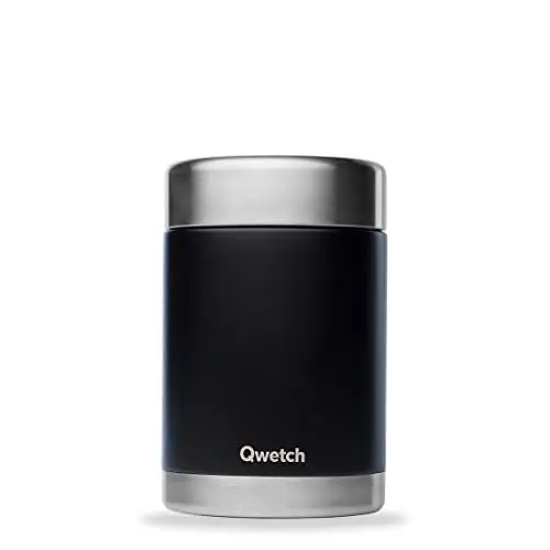 Produktbild: QWETCH Lunchbox für unterwegs, isoliert, Schwarz, 600 ml, Lebensmittelbox, Edelstahl, 5 Stunden heiß und 7 Stunden kalt, BPA-frei, wasserdicht & wiederverwendbar – Lunchbox für Büro, Picknick, Wandern